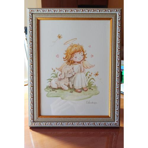 Акварельна картина "Ангел з ягнятком" 18х24см