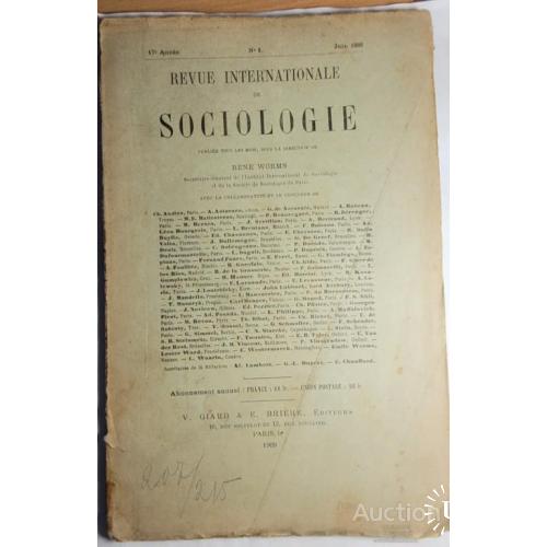 2074.39 Социология, Sociologie Revue International № 6.1909 г.