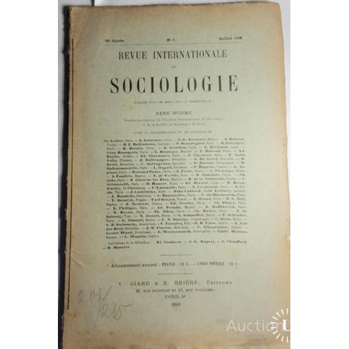 2075.39 Социология, Sociologie Revue International № 7.1910 г.