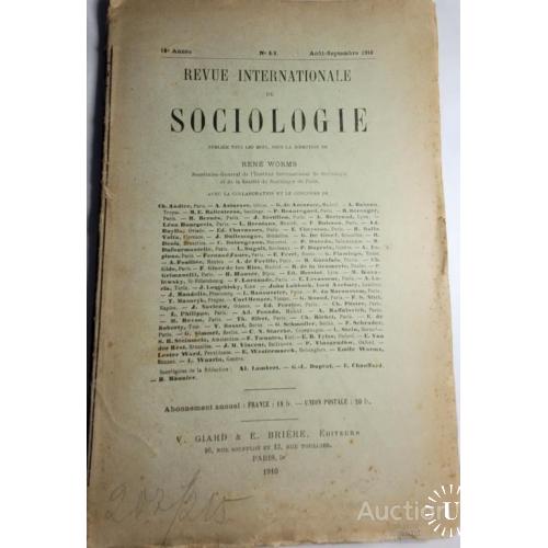 2076.39 Социология, Sociologie Revue International № 8-9.1910 г.