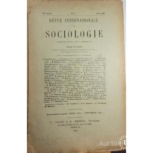 2077.39 Социология, Sociologie Revue International № 6.1910 г.
