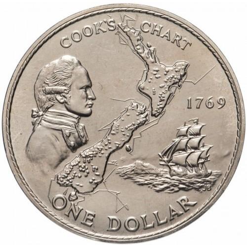 1 доллар  1969 г. Новая Заландия "200 лет путешествию Капитана Кука"