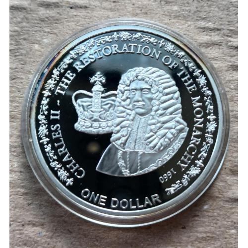 1 доллар Фиджи 2010 г. "Карл II - Реставрация монархии 1660" (посеребрение)