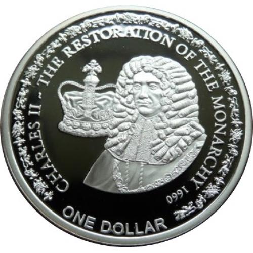 1 доллар Фиджи 2010 г. "Карл II - Реставрация монархии 1660" (посеребрение)