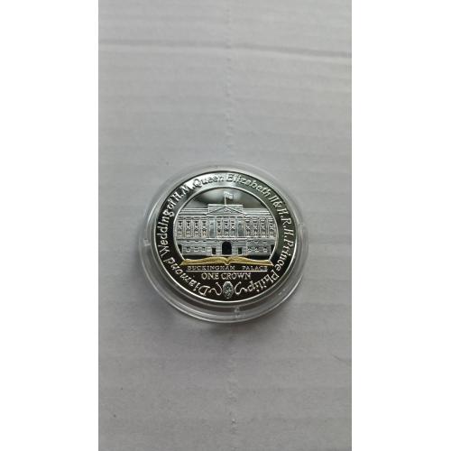 1 крона  Фолклендские острова 2007 г. (серебро) 	Бриллиантовая свадьба Королевы Елизаветы II 