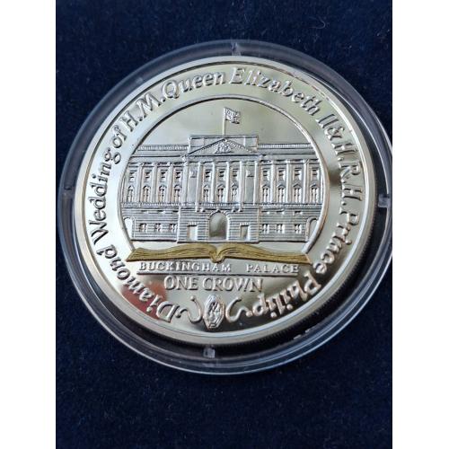 1 крона Фолклендские острова  2007 г. (серебро+позолота) Бриллиантовая свадьба .