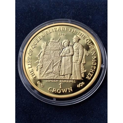 1 крона  Гибралтар 2000 г. (серебро+позолота) Жизнь Королевы-Матери - Бомбардировки Лондона 1940