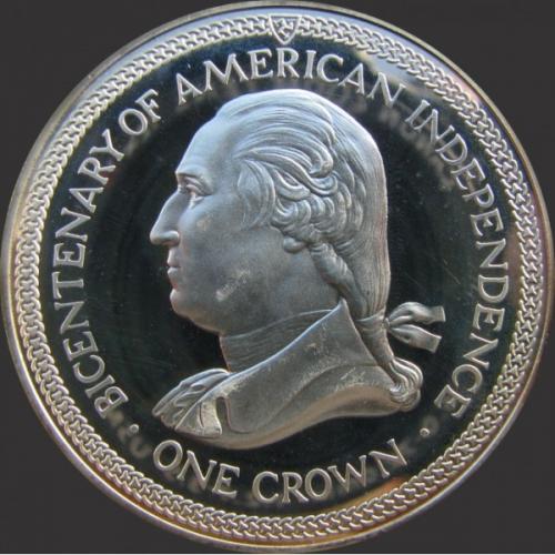 1 крона о.Мэн 1976 г. "200 лет независимости Америки" (серебро)