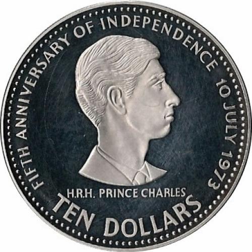 10 долларов Багамы  1978 г. "5 лет Независимости. Принц Чарльз"  (серебро) 