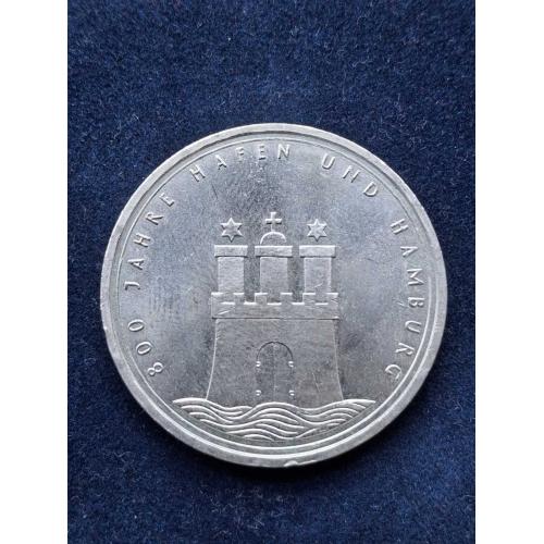 10 марок Германия  1989 г. "800 лет Гамбургскому порту" (серебро) 