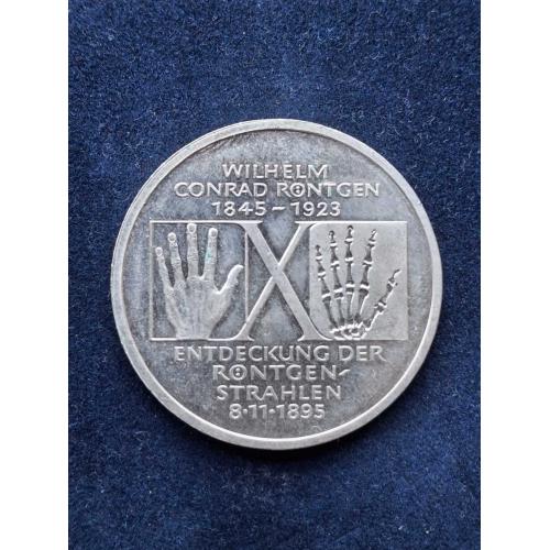 10 марок Германия  1995 г. "150 лет со дня рождения Вильгельма Конрада Рентгена" (серебро) 