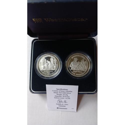 5 фунтов  Гибралтар  2005 г. (набор 2 монеты) Серебро.