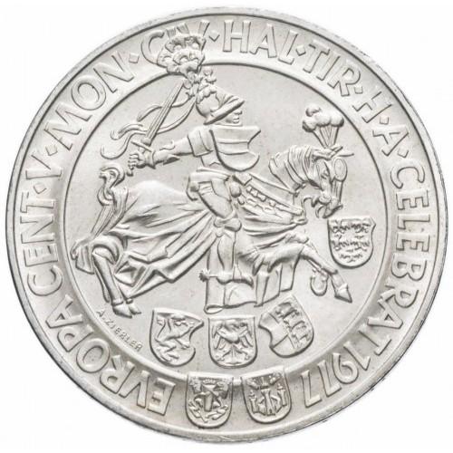 Австрия 100 шиллингов, 1977 г.  500 лет монетному двору Халль-ин-Тироль (Серебро)