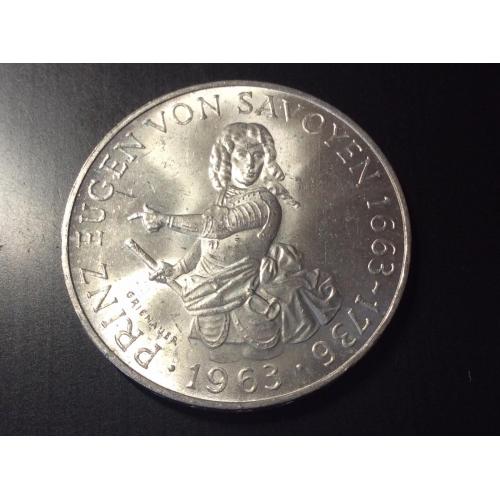 Австрия 25 шиллингов, 1963 г.  300 лет со дня рождения Евгения Савойского (Серебро)