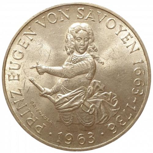 Австрия 25 шиллингов, 1963 г.  300 лет со дня рождения Евгения Савойского (Серебро)