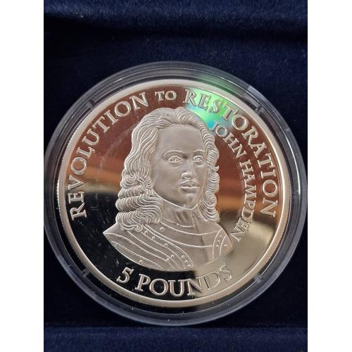 Джерси 5 фунтов, 2010 г. "От Революции к Восстановлению - Джон Хампден" (серебро).
