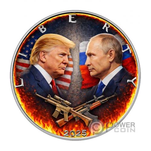 Монета 1$ США 2025 USA VS RUSSIA Power Flames 1 Oz ( Серебро )