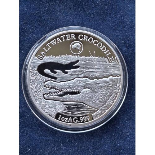 1 доллар Соломоновы острова 2019 г. 1 oz AG.999 (Крокодил)