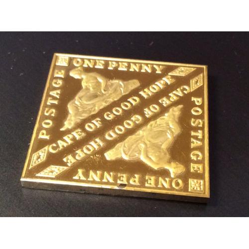Один пени , монета в честь марки мыса Доброй Надежды (серебро+позолота)