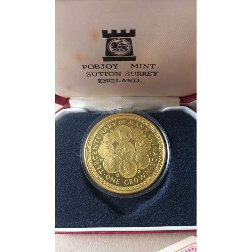 Одна крона о.Мэн 1989 г. "300 лет монетам острова Мэн" (серебро)  тираж 30000