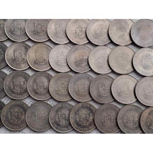 Великобритания 25 пенсов, 1972 Королевская серебряная свадьба (лот 50 монет)