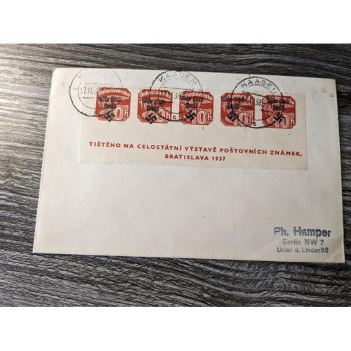 конверт з локальними оккупаційними марками  окупація Чехословаччини  Рідкість