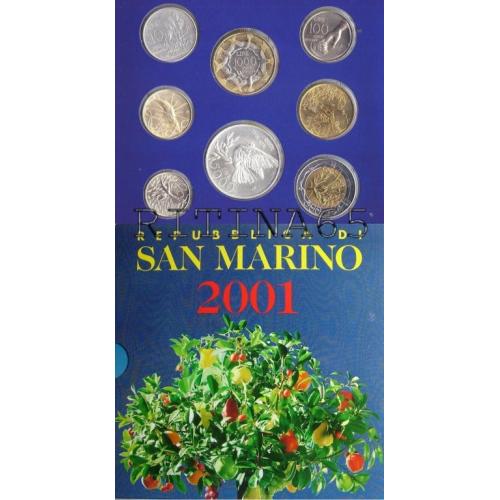Уценка - (А-512) Набор монет Сан Марино 2001 г. в банковском блистере (5000 лир - серебро)