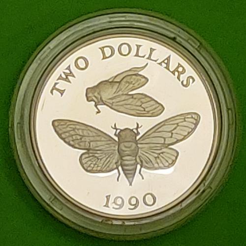 Уценка - (А-512) Серебро - Бермуды 2  доллара 1990 г.