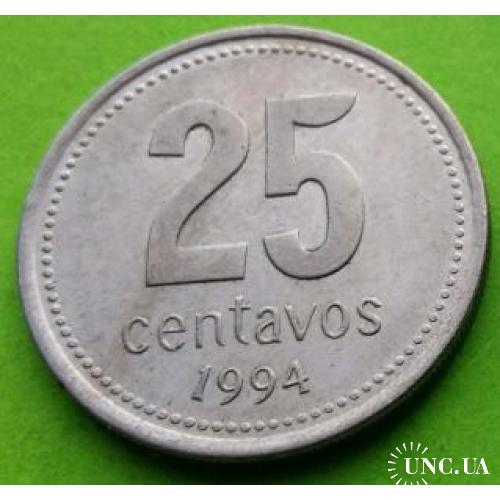 Аргентина 25 сентаво 1994 г. (белая, пореже)