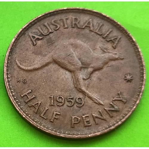 Австралия 1/2 пенни 1959 г. (Елизавета II, надпись вокруг портрета с F:D:)