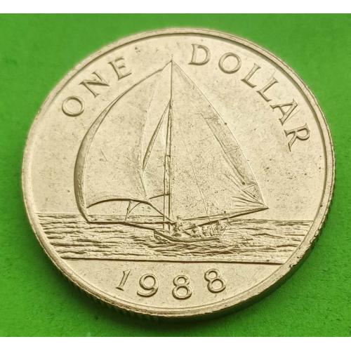 Бермудские острова 1 доллар 1988 г. - нечастый второй портрет (корабль)