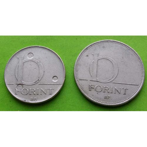 Брак - Венгрия, торговый жетон, отчеканенный из 10 форинтов (рядом обычная монета для образца)