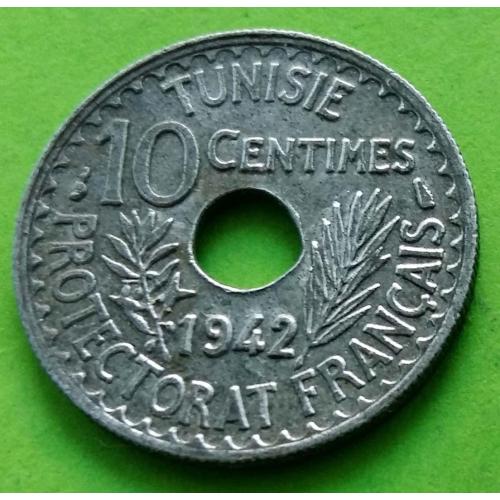 Цинк - Тунис 10 сантимов 1942 г. (Ахмат Паша Бей) - редкая в этом металле, хорошее состояние