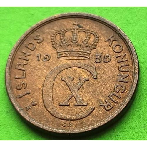 Датская Исландия 1 эре 1939 г. - редкий номинал и год