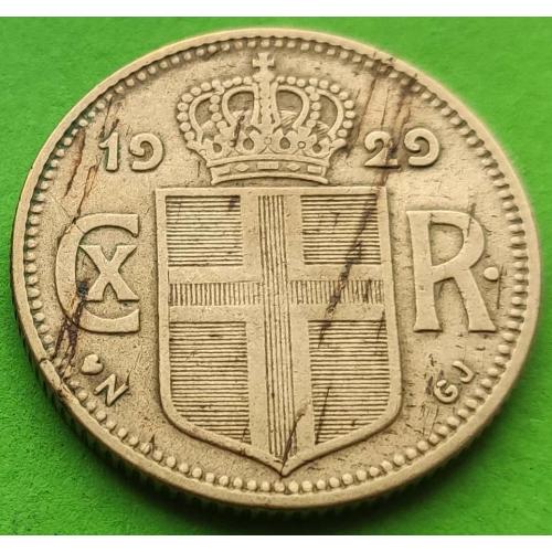 Датская Исландия 1 крона 1929 г. - самый редкий год, тираж 154000