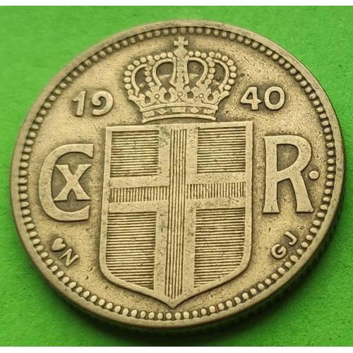 Датская Исландия 1 крона 1940 г. (с минтмарком)