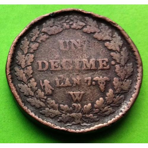 Франция 10 сантимов (1 децимо) 1796 г. (зачем-то немного завальцована)