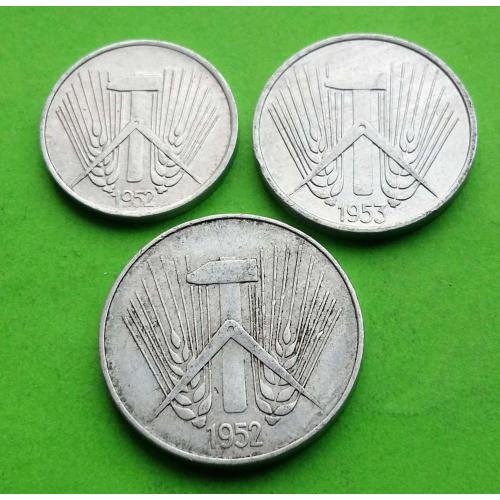 ГДР три монеты 1 + 5 + 10 пфеннигов 1952-1953 гг. 