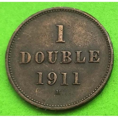 Гернси 1 дабл 1911 г. (три листика на гербе)