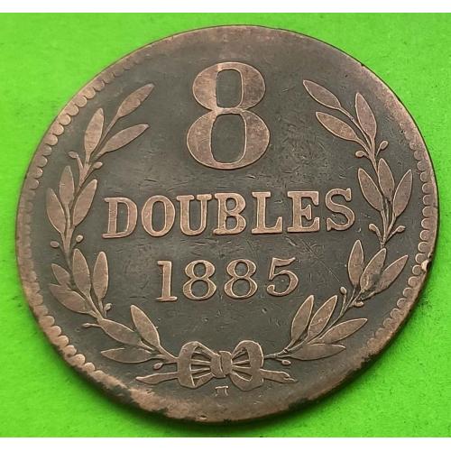 Гернси 8 даблов 1885 г. (три листика на гербе) - Виктория
