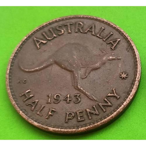 Хорошее состояние - Австралия 1/2 пенни 1943 г. (Георг VI - император)