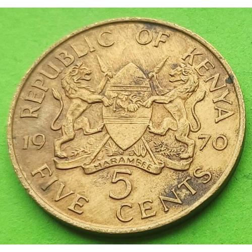 Хорошее состояние - Кения 5 центов 1970 г. (с надписью вокруг портрета)