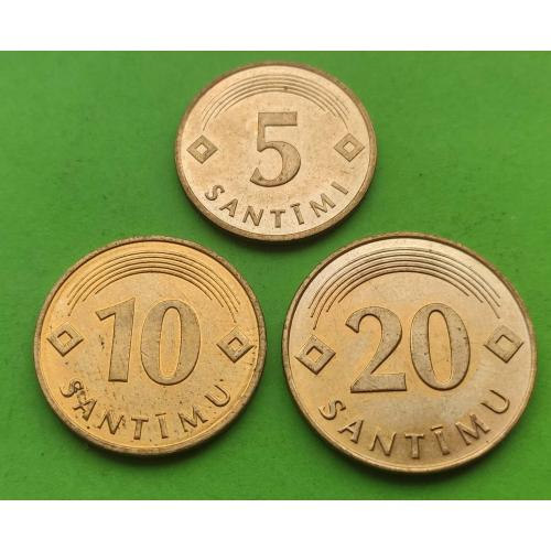 Идеальное состояние (из годового набора) - Латвия 5+10+20 сантимов 1992 г.