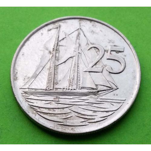 Каймановы острова 25 центов 1996 г. (редкий второй портрет) - корабль