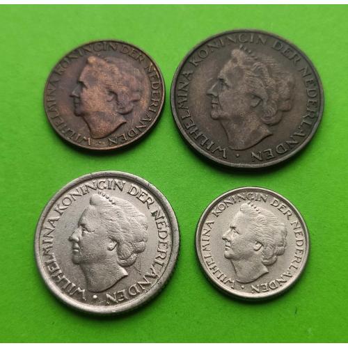 Комплект - Нидерланды 1+5+10+25 центов 1948 г. (только один год с таким портретом)