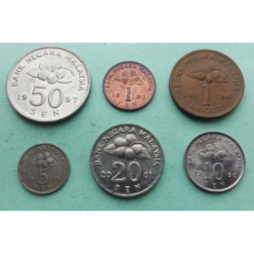 Малайзия 1-5-10-20-50 сен + 1 ринггит 1990-х гг.