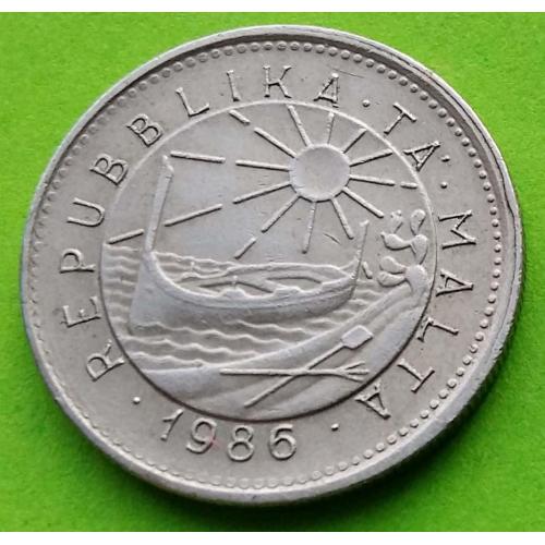Мальта 5 центов 1986 г. (герб - лодка, встречается пореже)