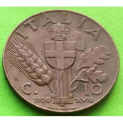 Медь - Италия 10 чентезимо 1939 г. - отличное состояние