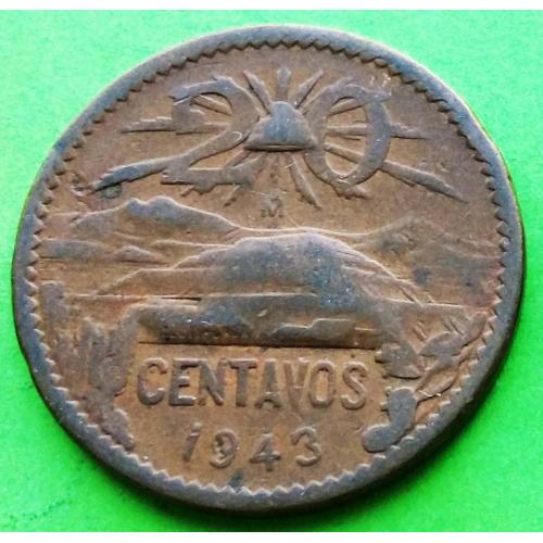 Мексика 20 сентаво 1943 г. (малый герб) 