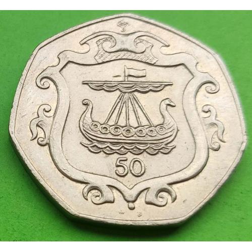 Мэн 50 пенсов 1985 г. (Серия "Корабли викингов") - второй портрет, редкая